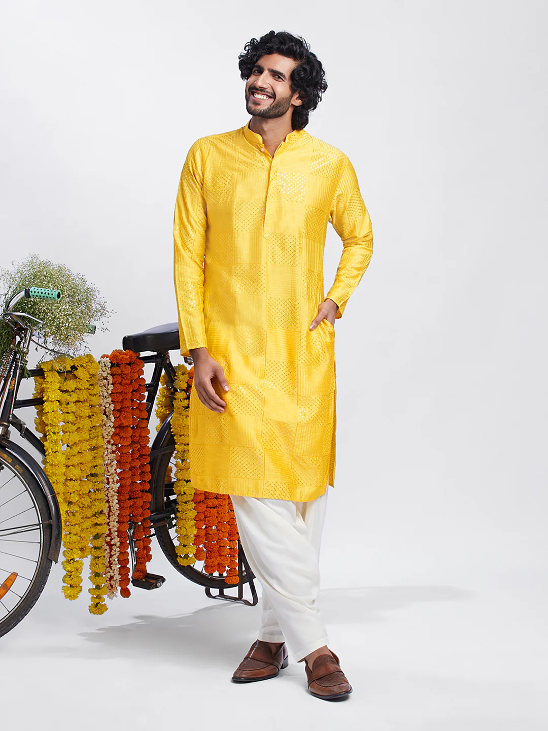 Golden Yellow Jacquard Kurta Patiala Set