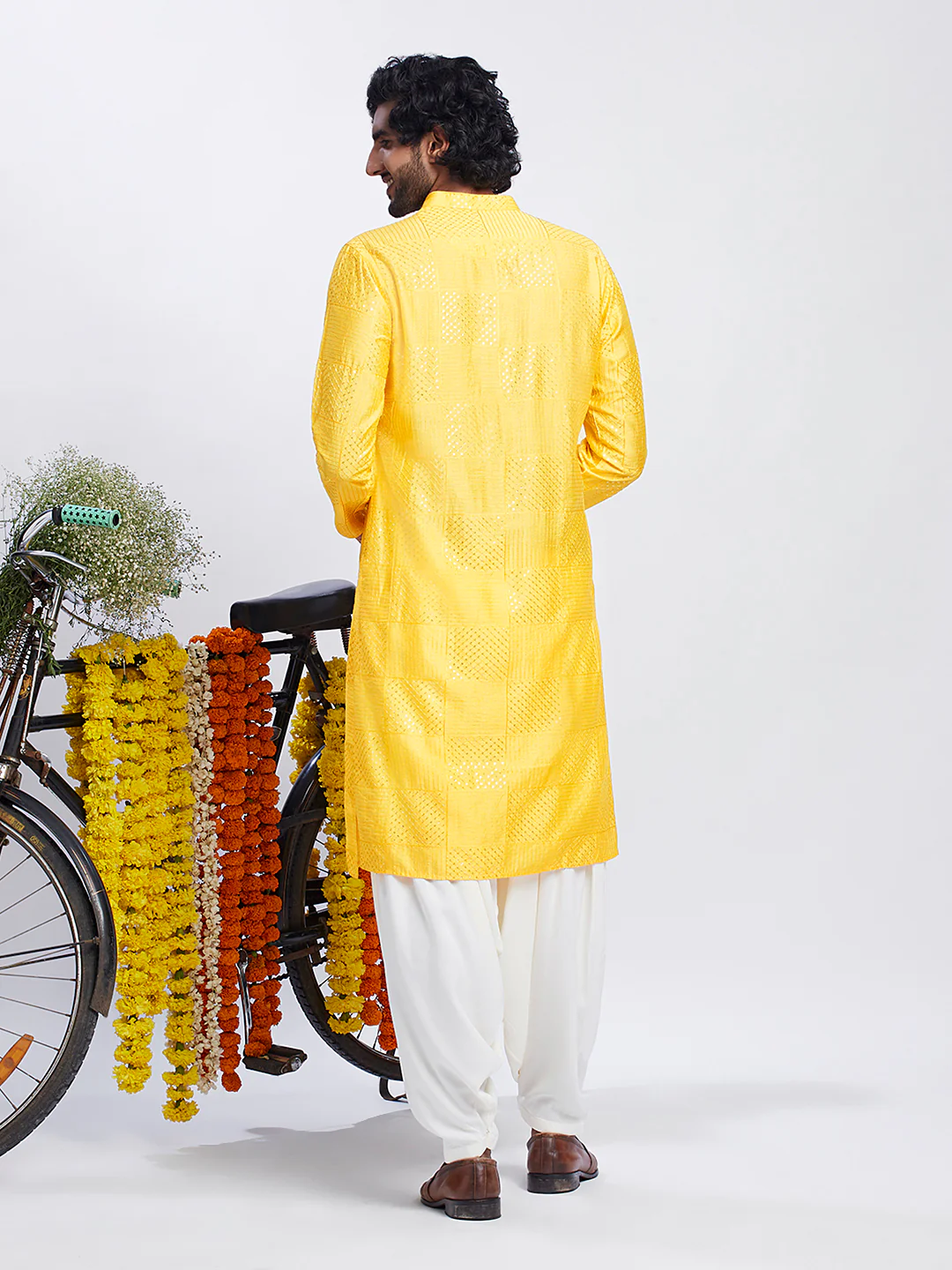 Golden Yellow Jacquard Kurta Patiala Set - Image 4