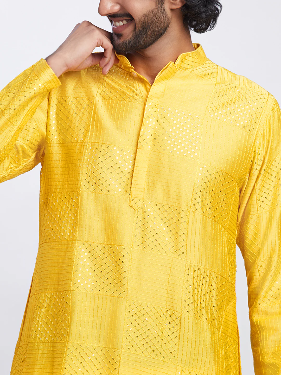 Golden Yellow Jacquard Kurta Patiala Set - Image 5