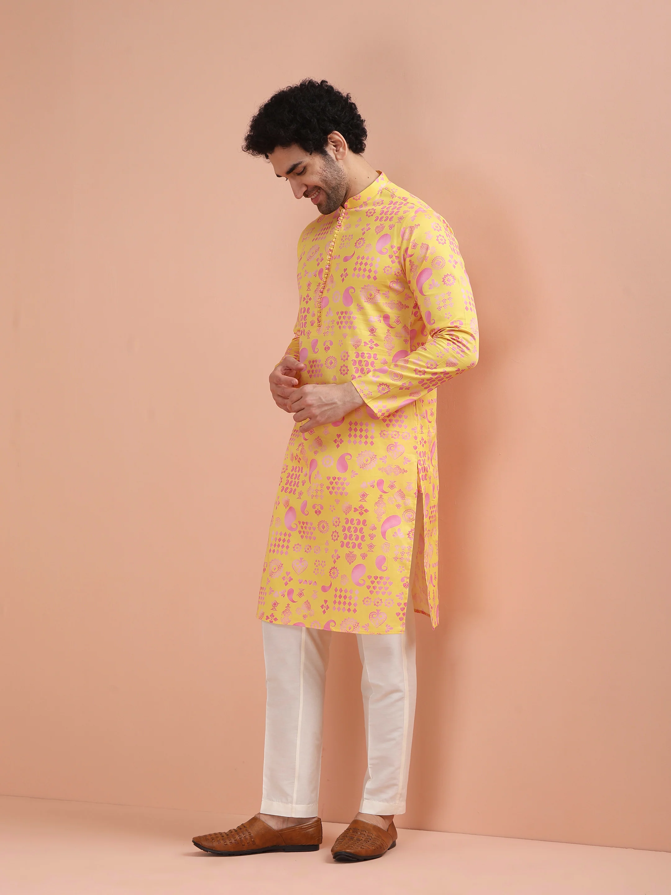 Yellow Printed Kurta Set - Image 5