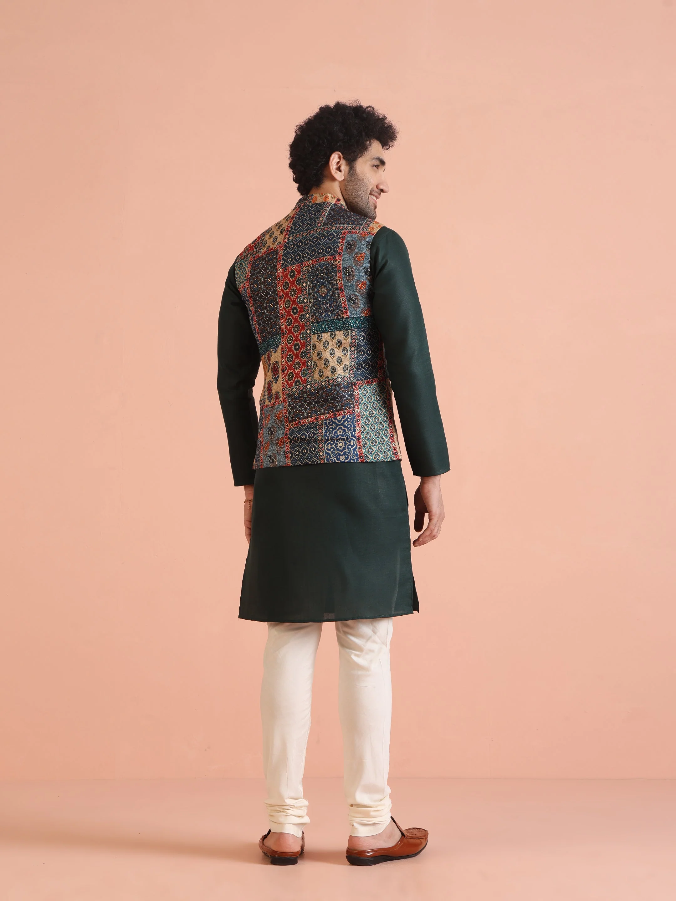 Kisah Multicolor Patchwork Printed Silk Blend Nehru Jacket with Mandarin Collar - Image 5