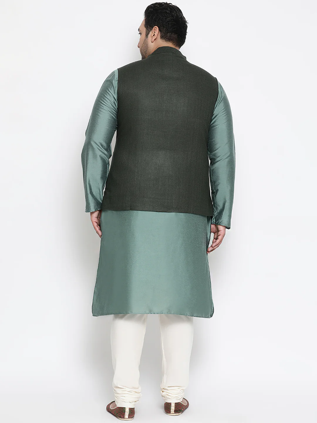 Men Black Kurta Jacket Churidar Set - Image 4