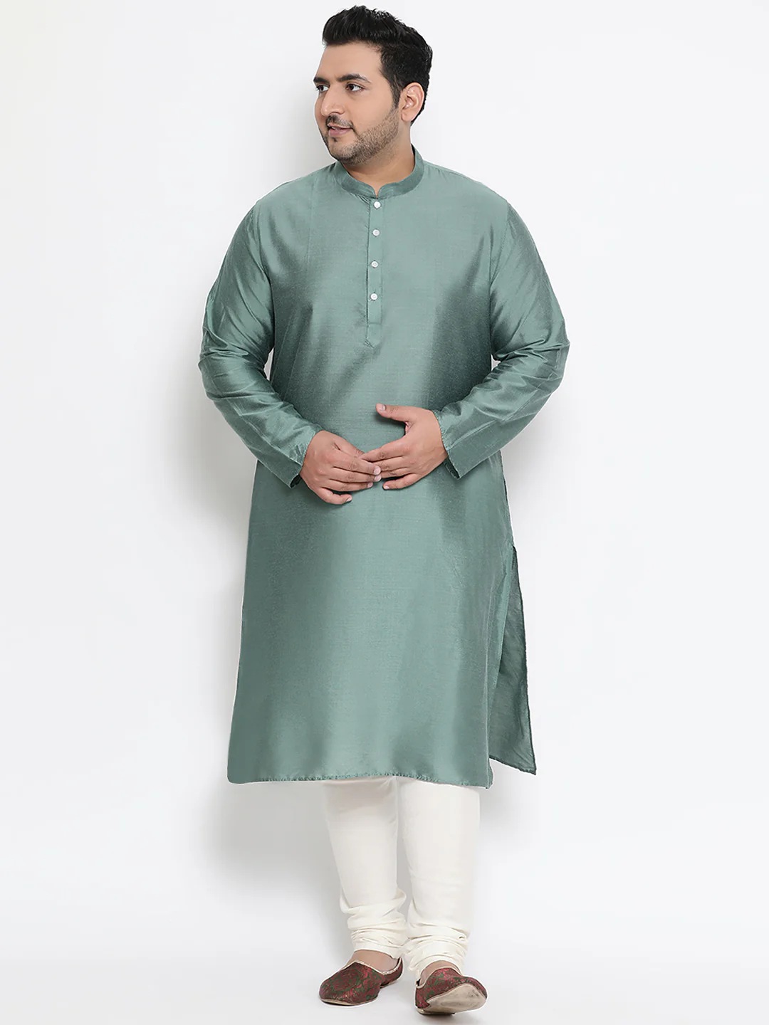 Men Black Kurta Jacket Churidar Set - Image 5