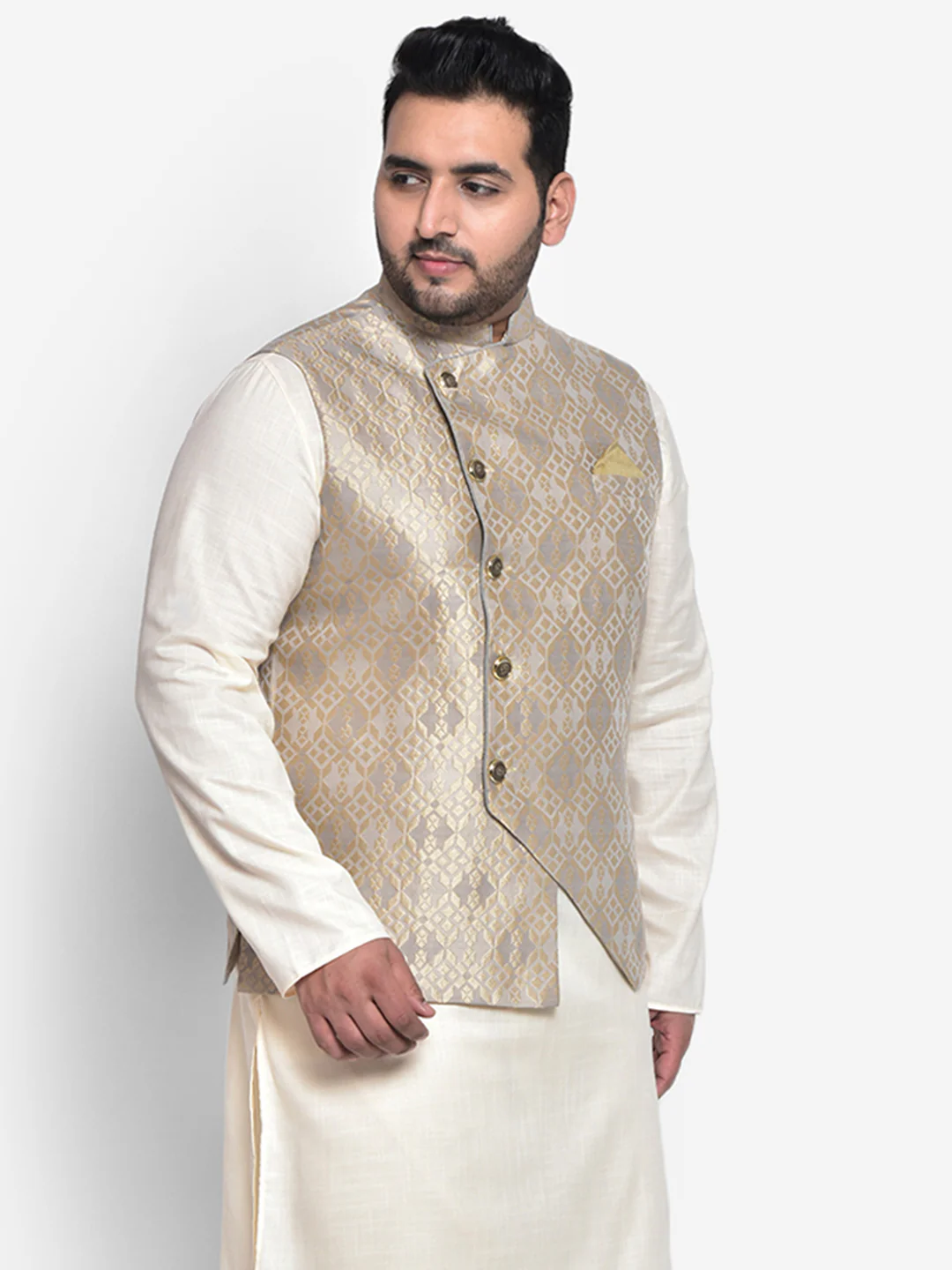 Men Grey Jacquard Nehru Jacket - Image 2