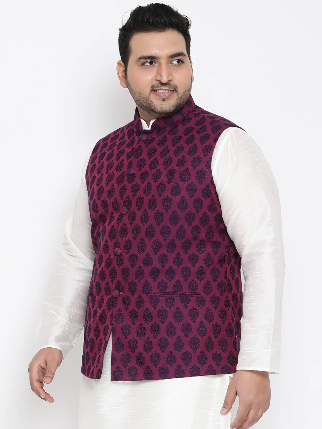 Men Magenta Nehru Jacket - Image 3