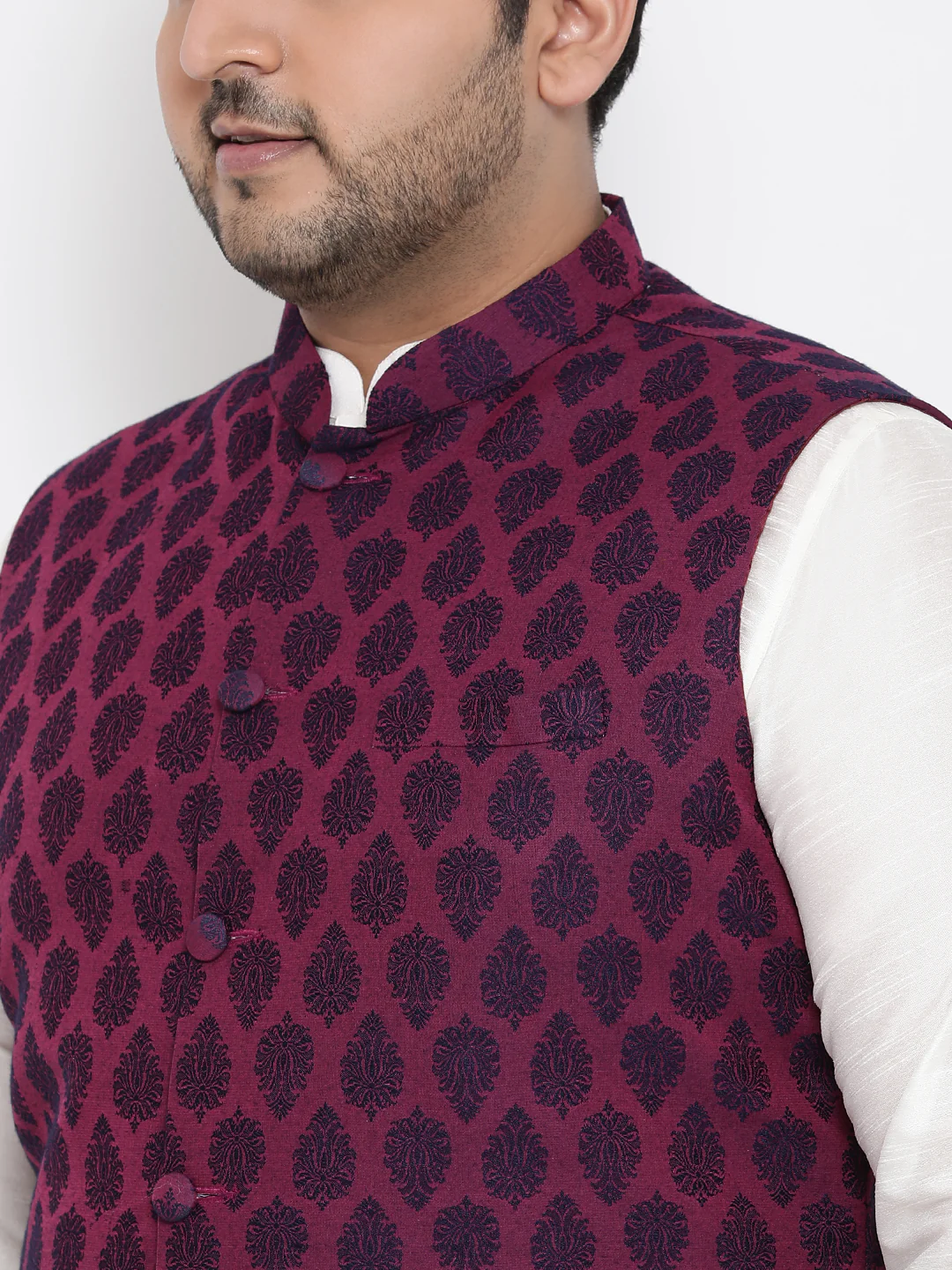 Men Magenta Nehru Jacket - Image 5
