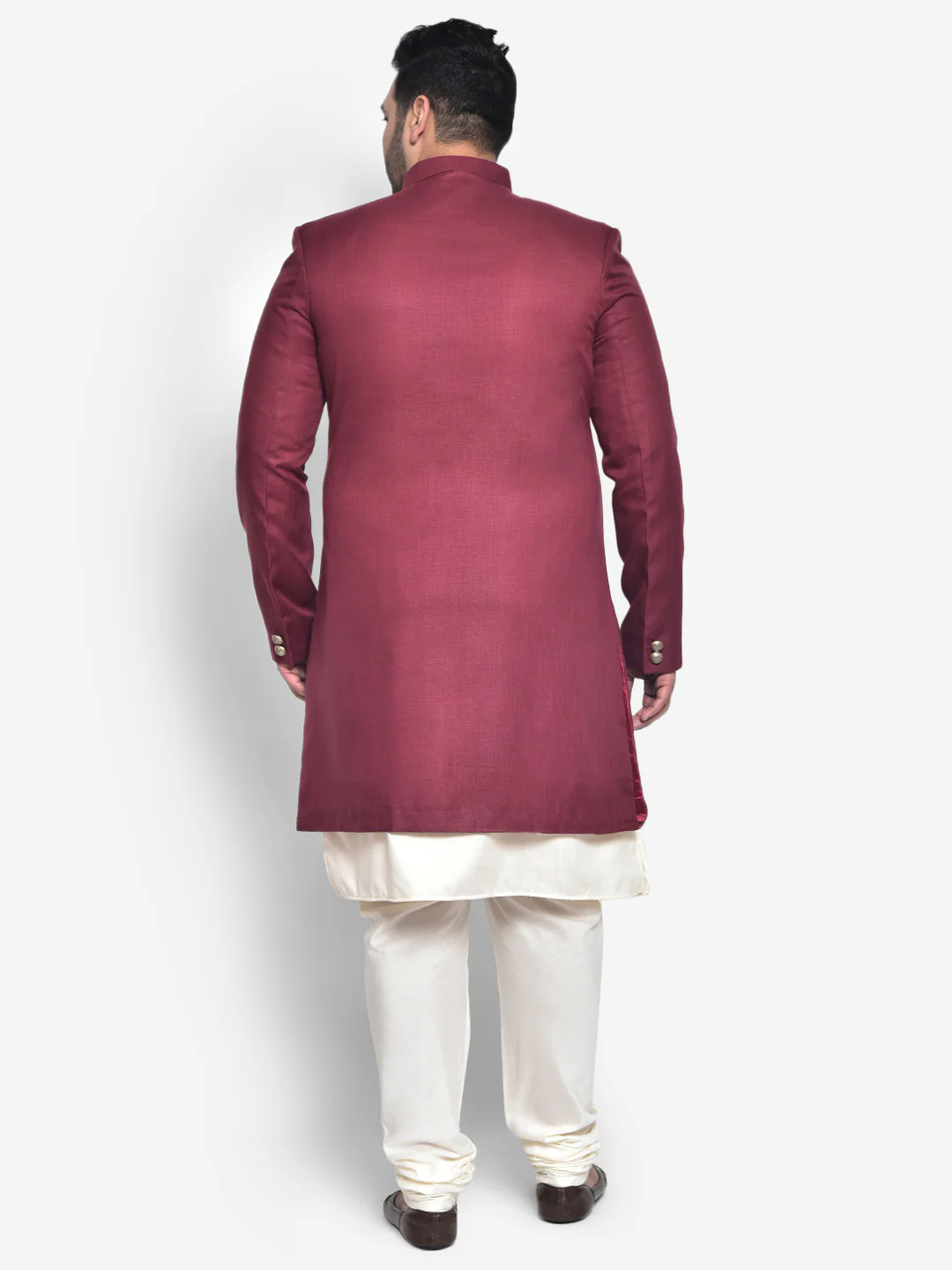 Men Maroon Solid Kurta Indowestern Churidar Set - Image 4