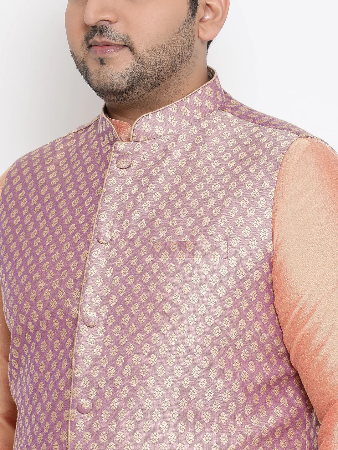 Men Mauve Textured Kurta Jacket Churidar Set - Image 6