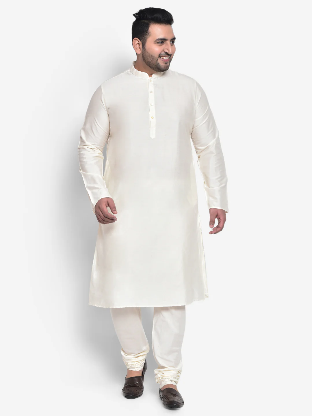 Men Peach Kurta Sherwani Churidar Set - Image 5