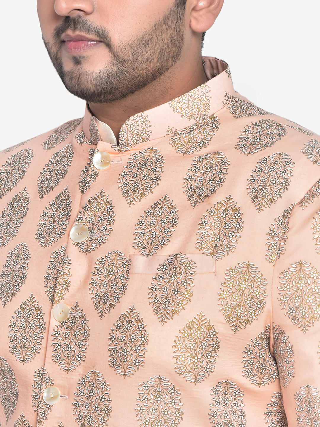 Men Peach Kurta Sherwani Churidar Set - Image 6