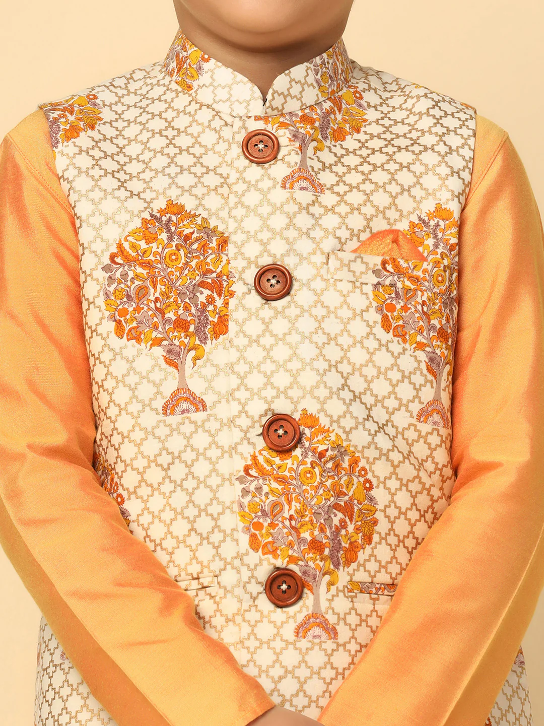Boys Yellow Kurta Jacket Pyjama Sets - Image 4