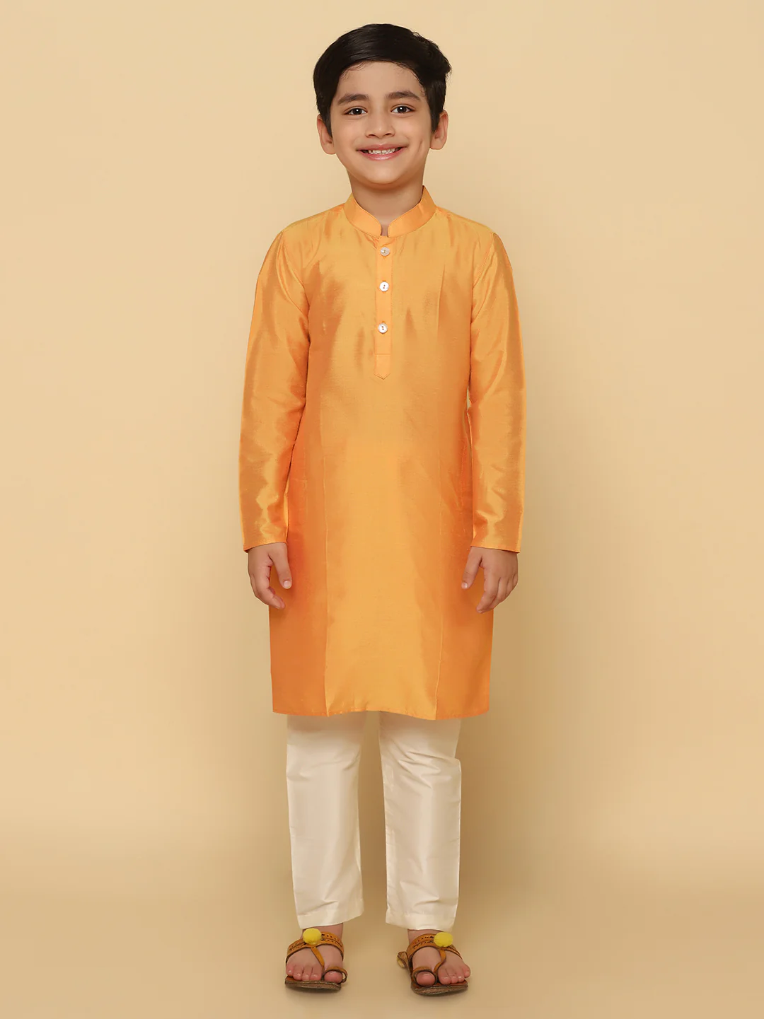 Boys Yellow Kurta Jacket Pyjama Sets - Image 5