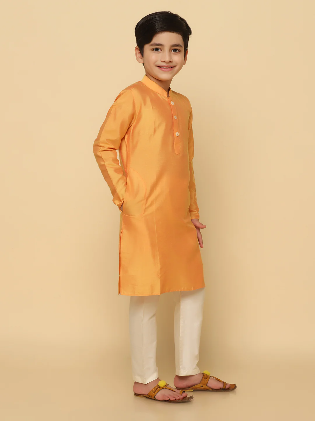 Boy's Orange Kurta Pyjama Set - Image 2