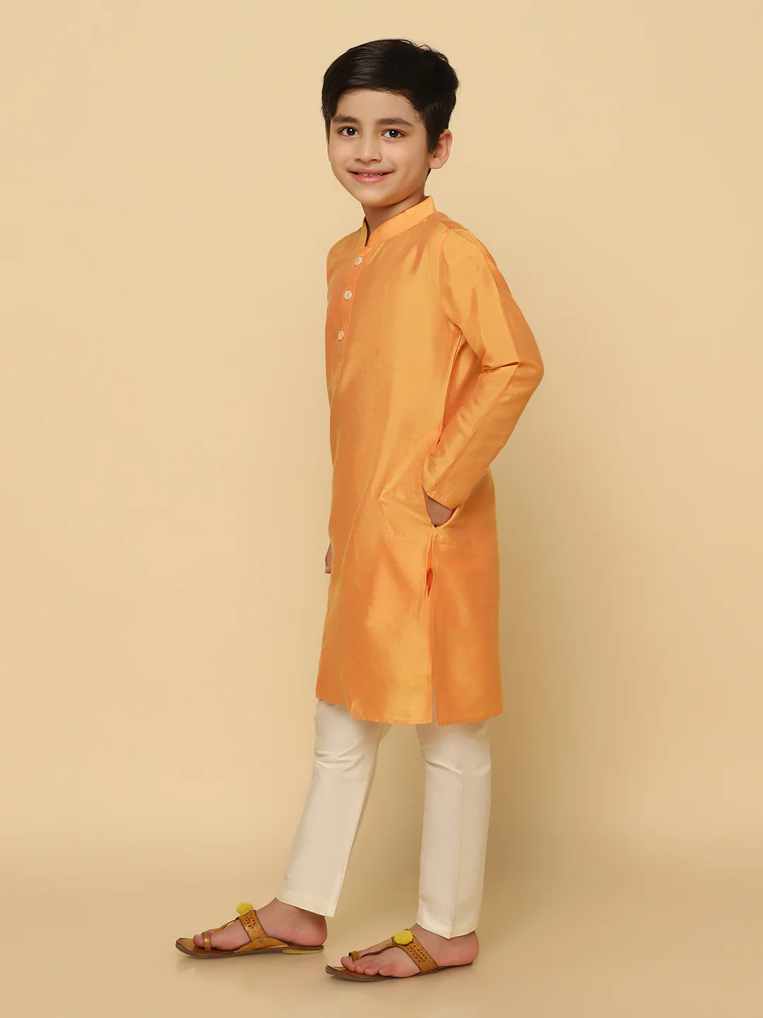 Boy's Orange Kurta Pyjama Set - Image 3