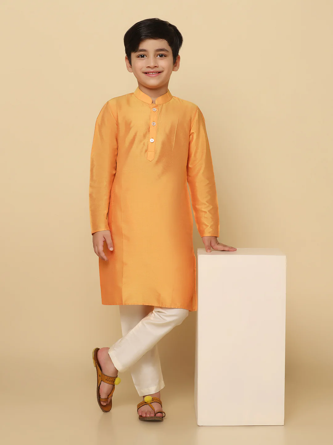 Boy's Orange Kurta Pyjama Set - Image 7