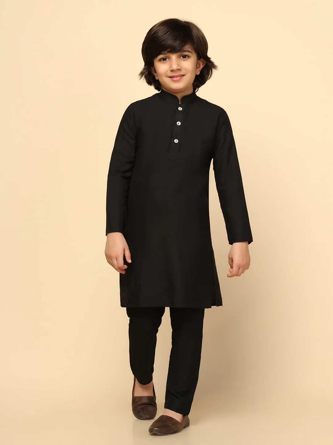 Boys Black Kurta Jacket Pyjama Sets - Image 6