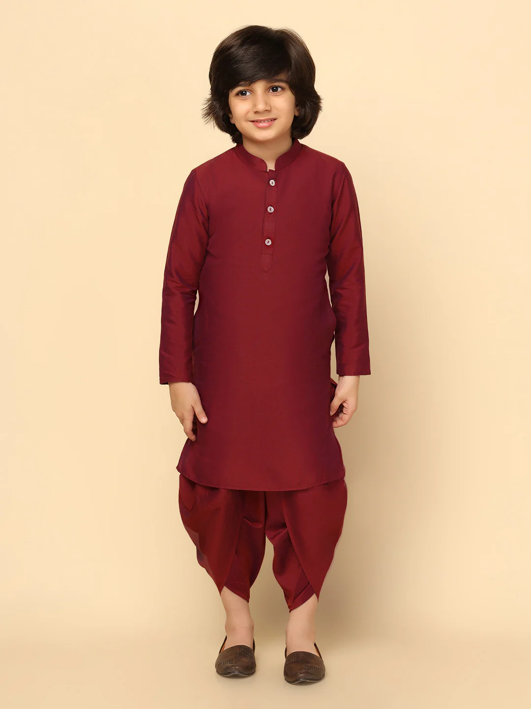 Boy's Black Indowestern Set With Kurta and Dhoti - Image 6