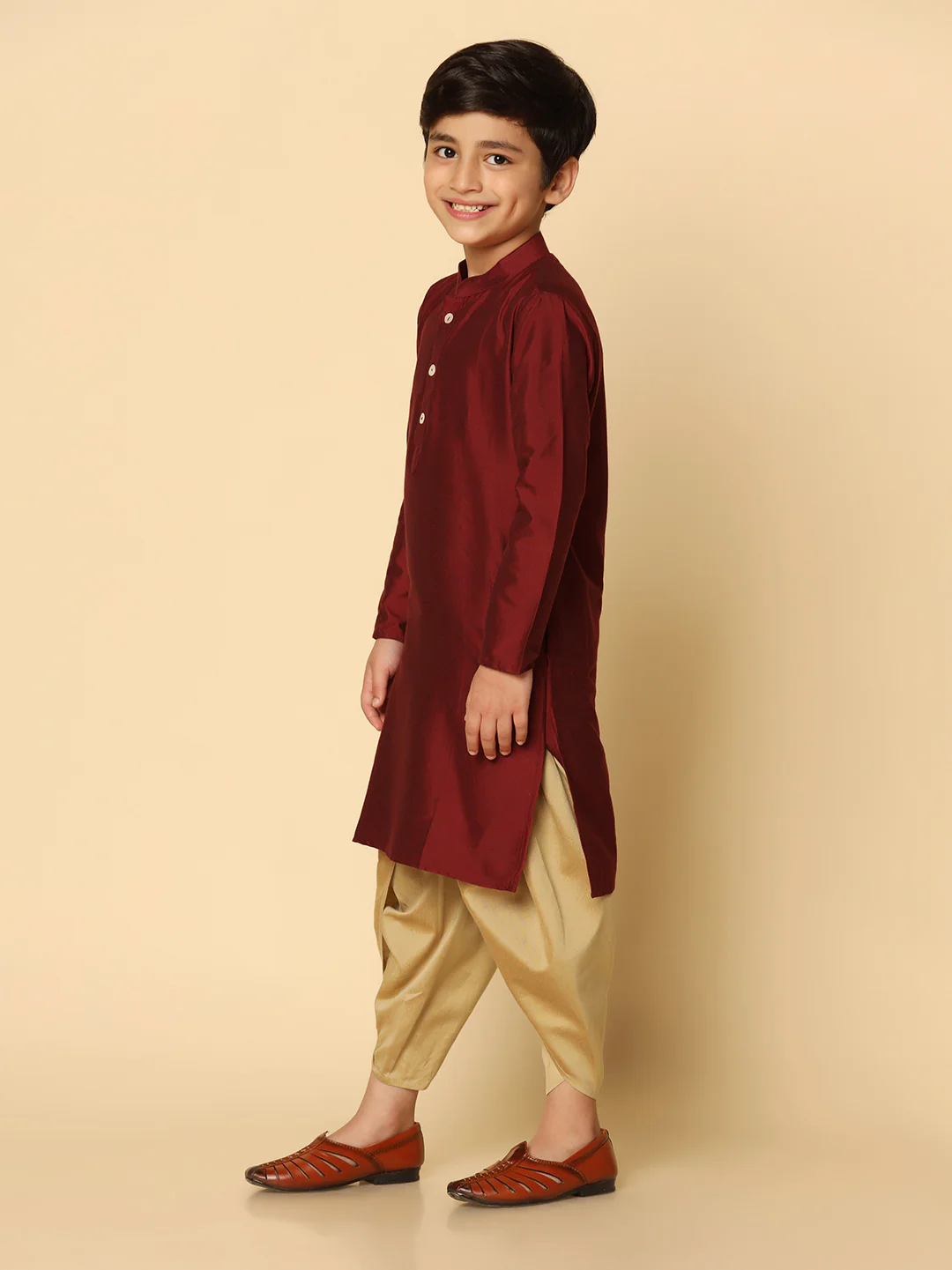 Boy's Maroon Kurta Dhoti Set - Image 2