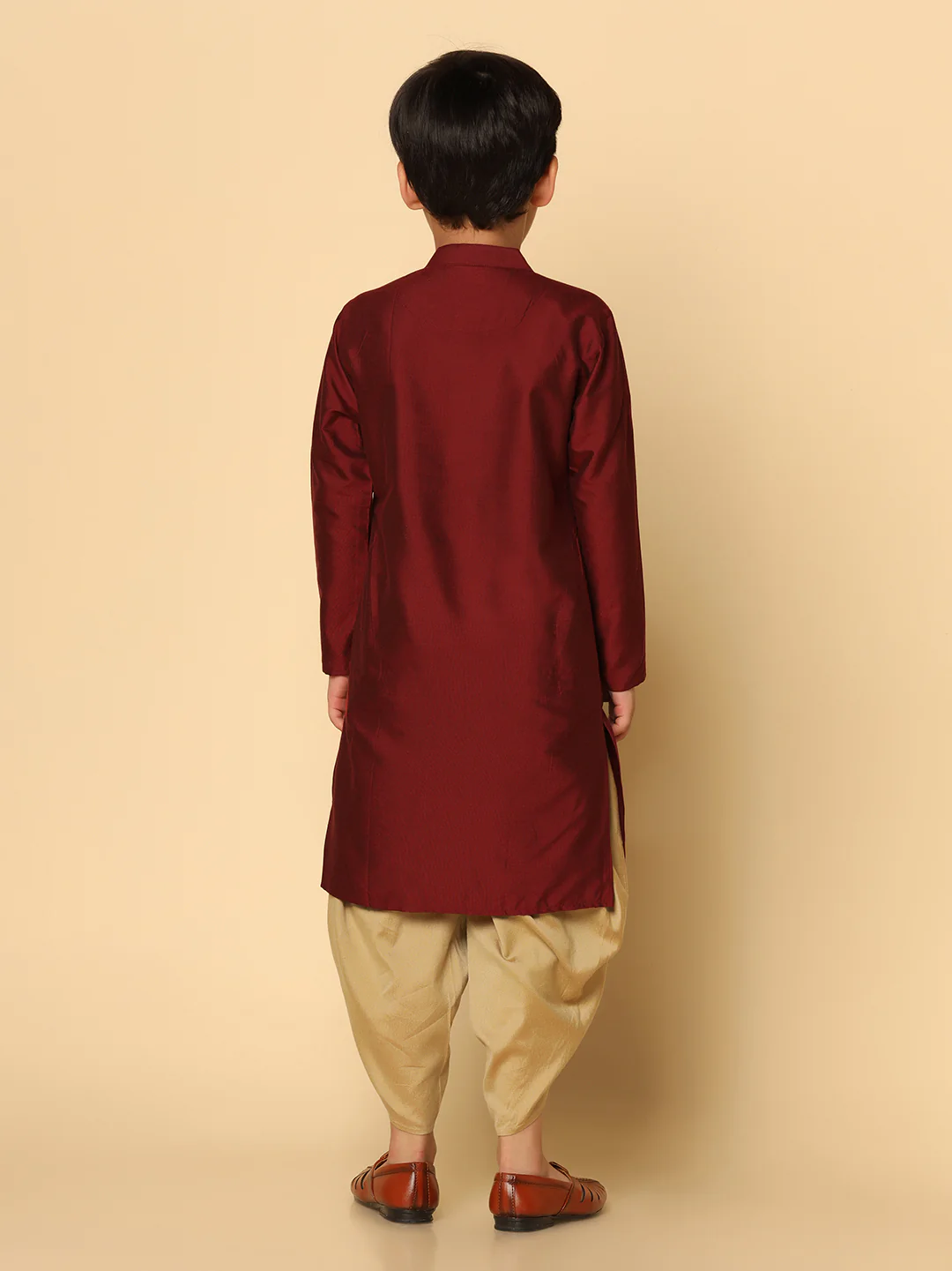 Boy's Maroon Kurta Dhoti Set - Image 4