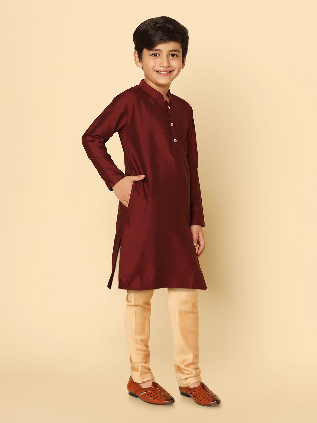 Boy's Maroon Kurta - Image 2