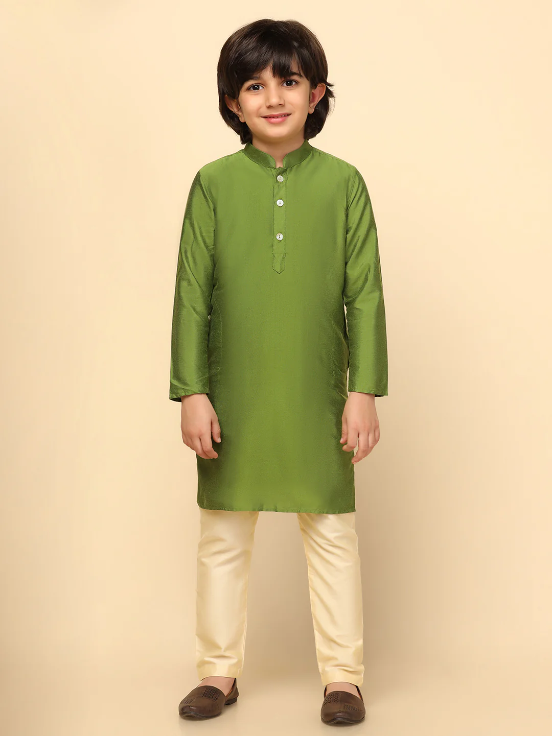 Boy's Green Textured Kurta Indowestern Churidar Set - Image 6