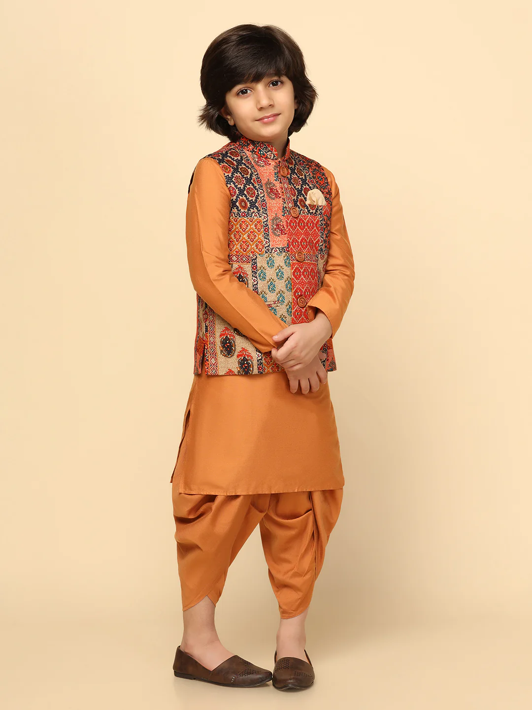 Boys Multi-Color Kurta Jacket Dhoti Sets - Image 2