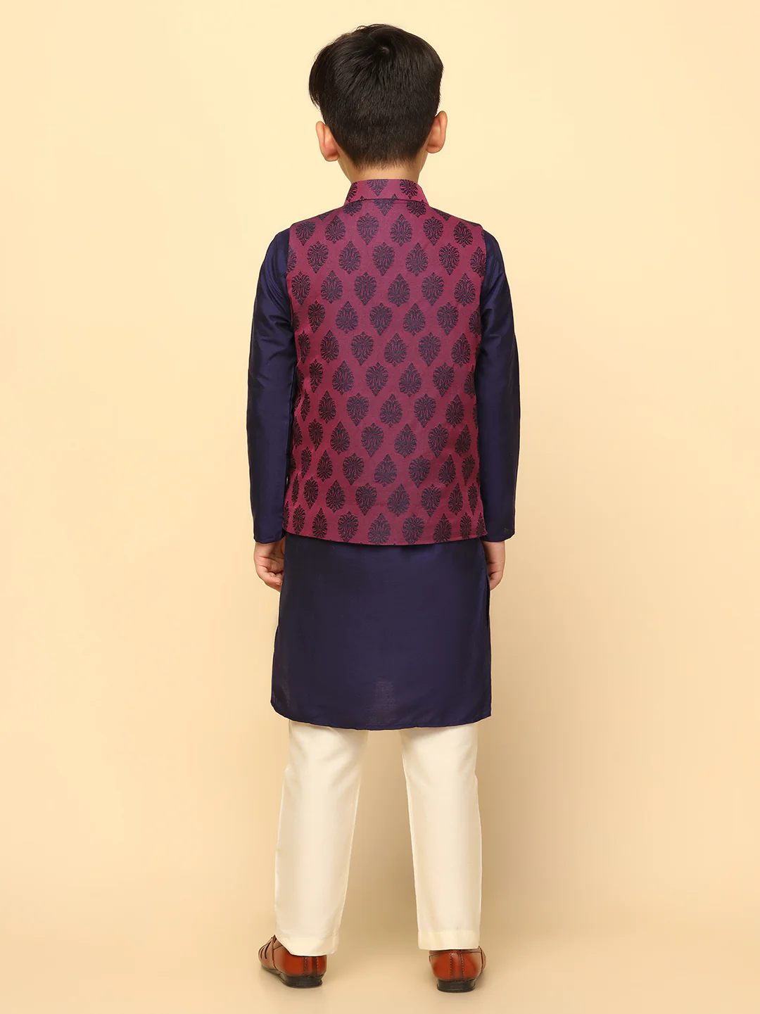 Boys Purple Kurta Jacket Pyjama Sets - Image 4