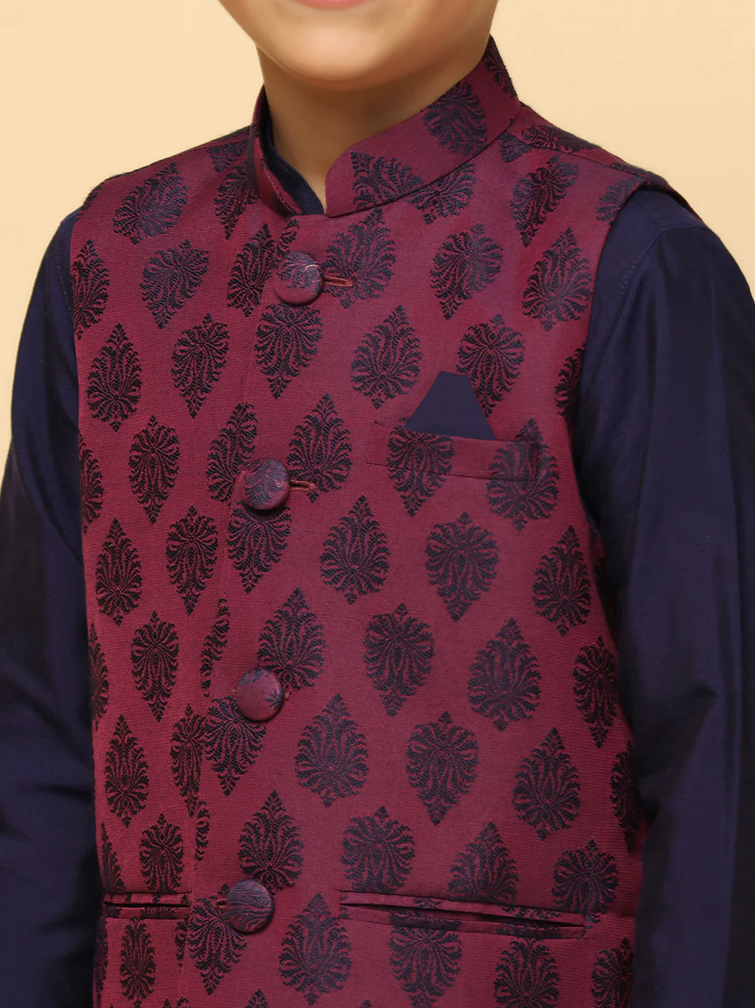 Boys Purple Kurta Jacket Pyjama Sets - Image 5