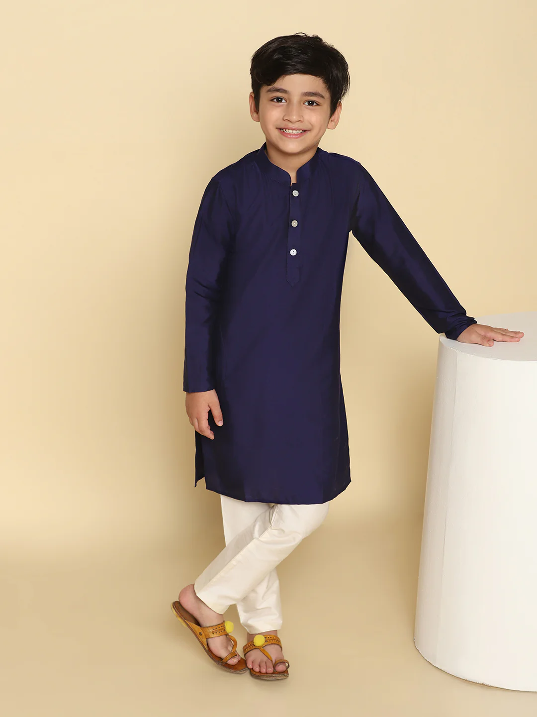 Boy's Navy Blue Kurta Pyjama Set - Image 7