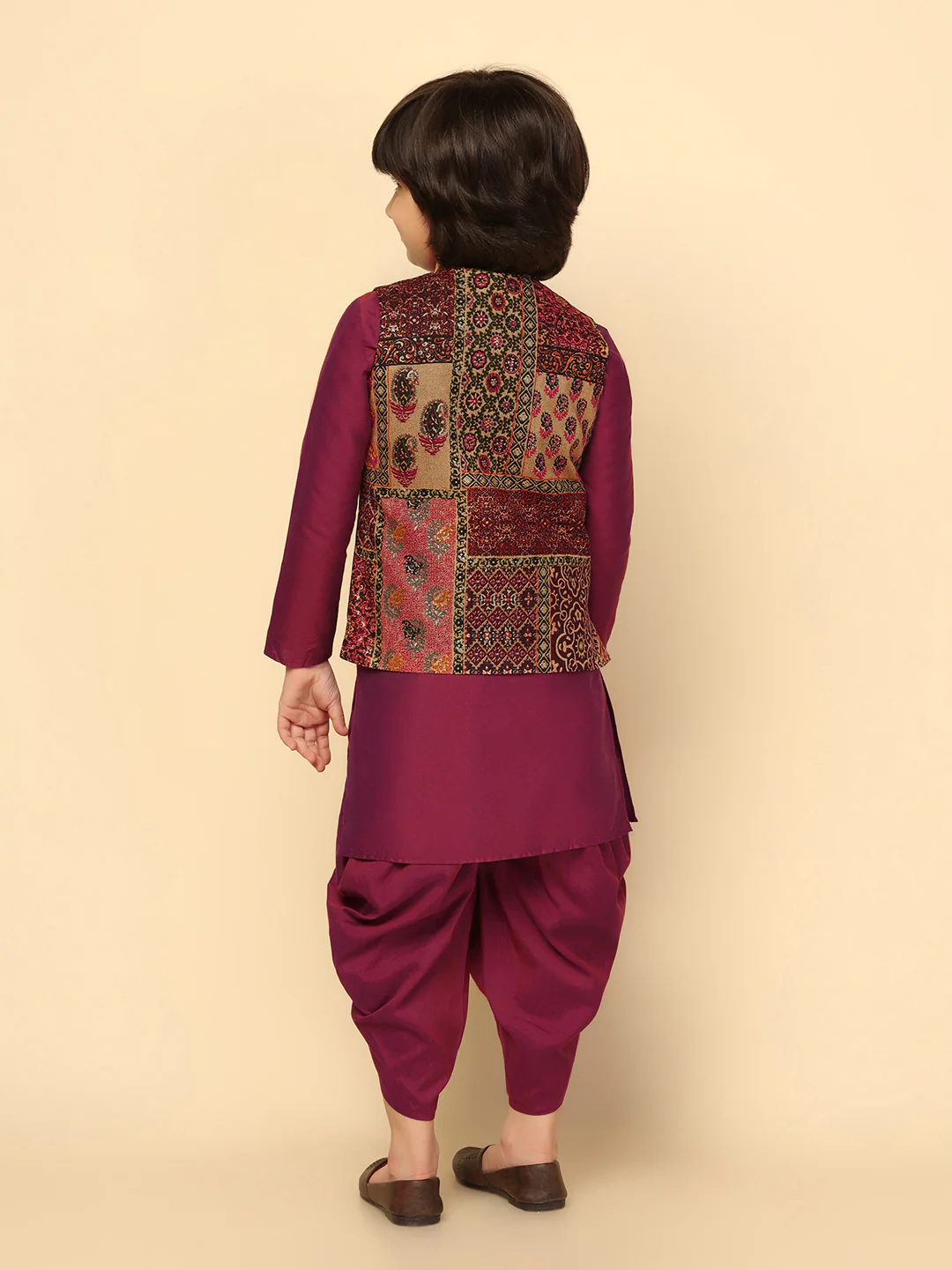 Boys Multi-Color Kurta Jacket Dhoti Sets - Image 4