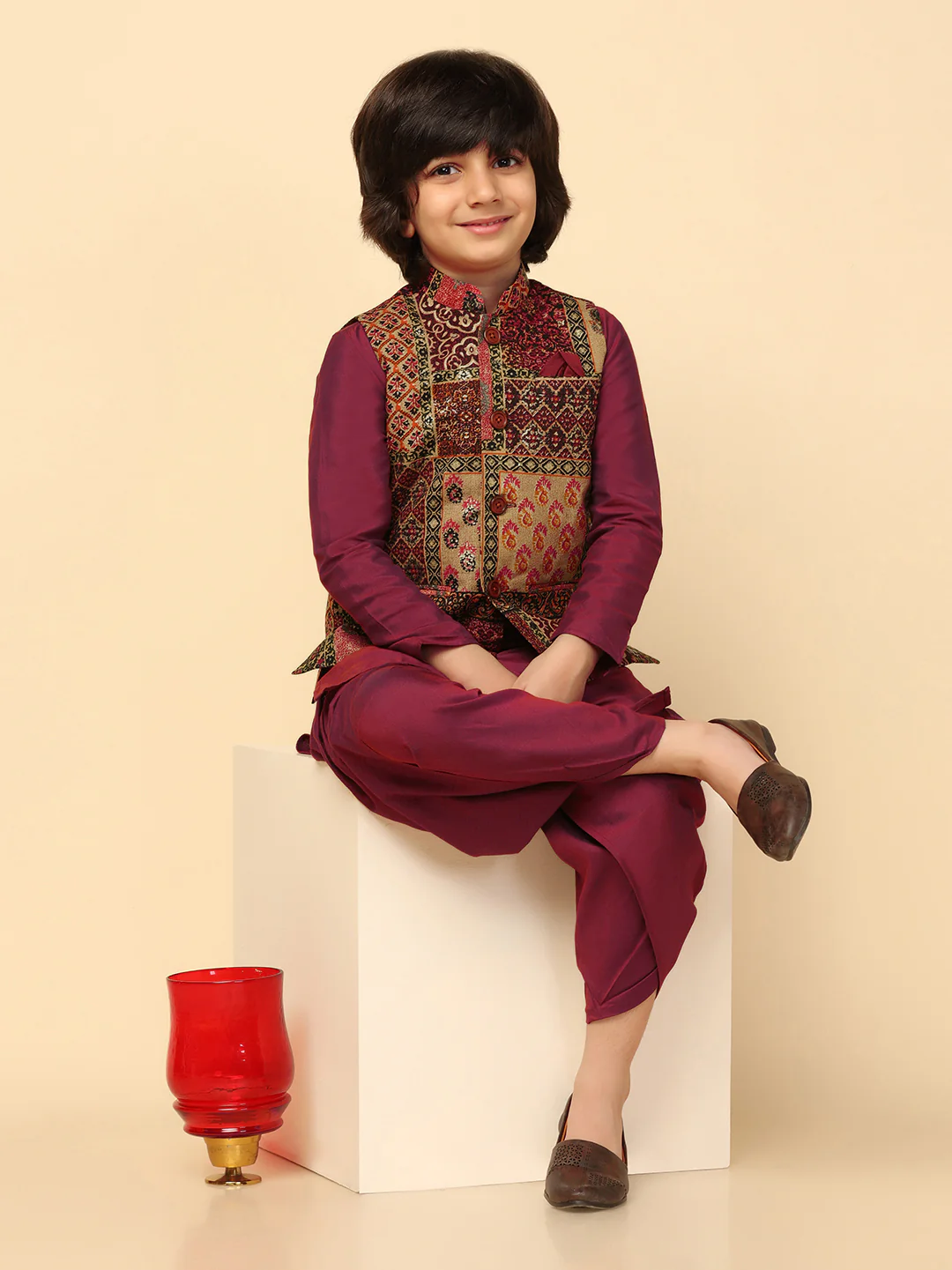 Boys Multi-Color Kurta Jacket Dhoti Sets - Image 8