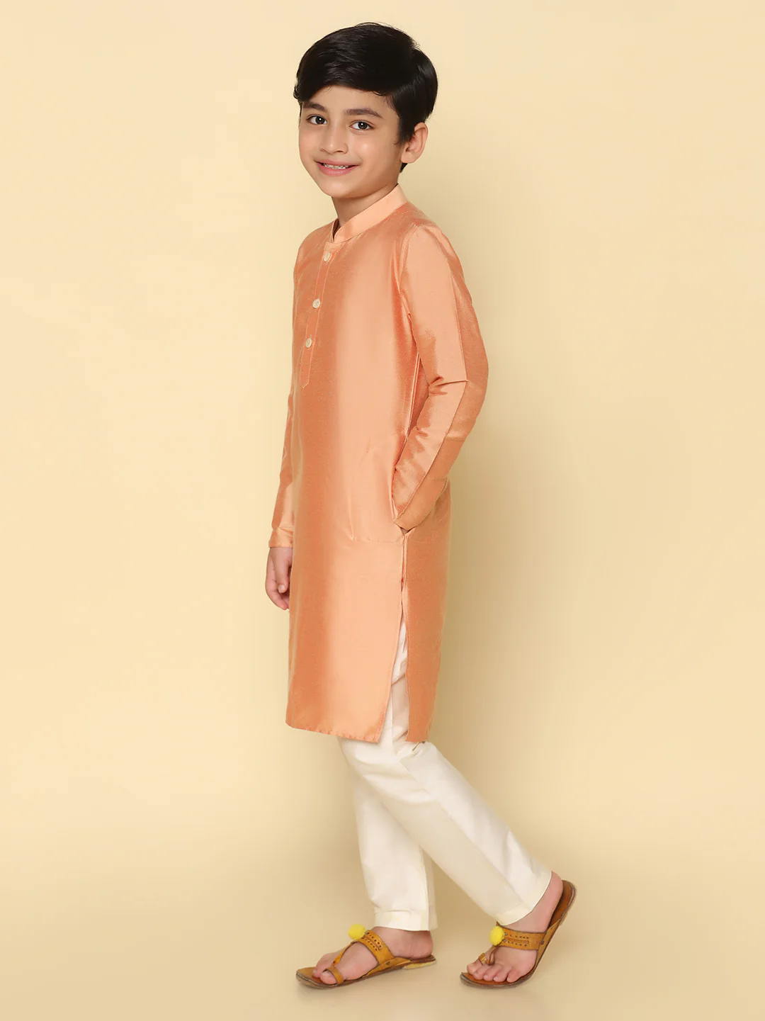 Boy's Coral Kurta Pyjama Set - Image 2