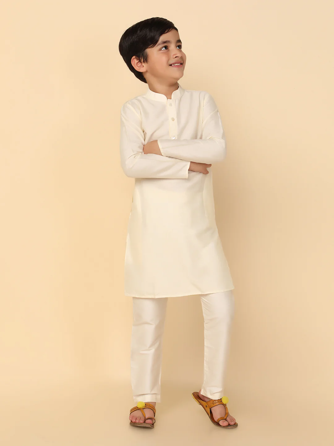 Boy's Off White Kurta Pyjama Set - Image 3