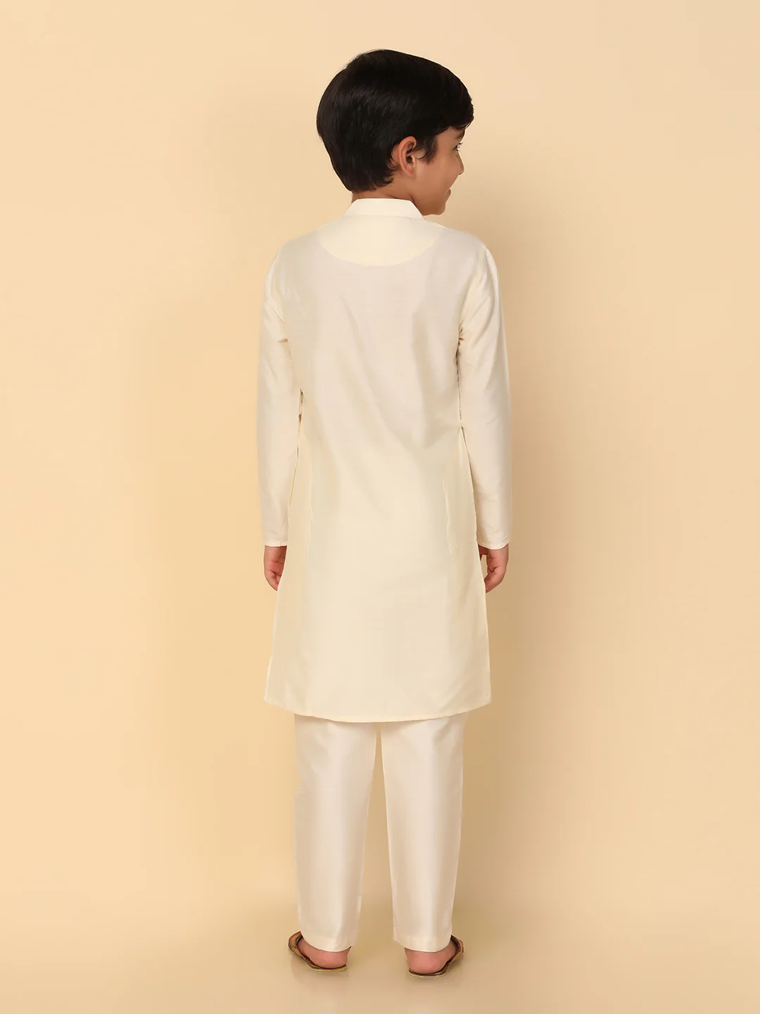 Boy's Off White Kurta Pyjama Set - Image 4