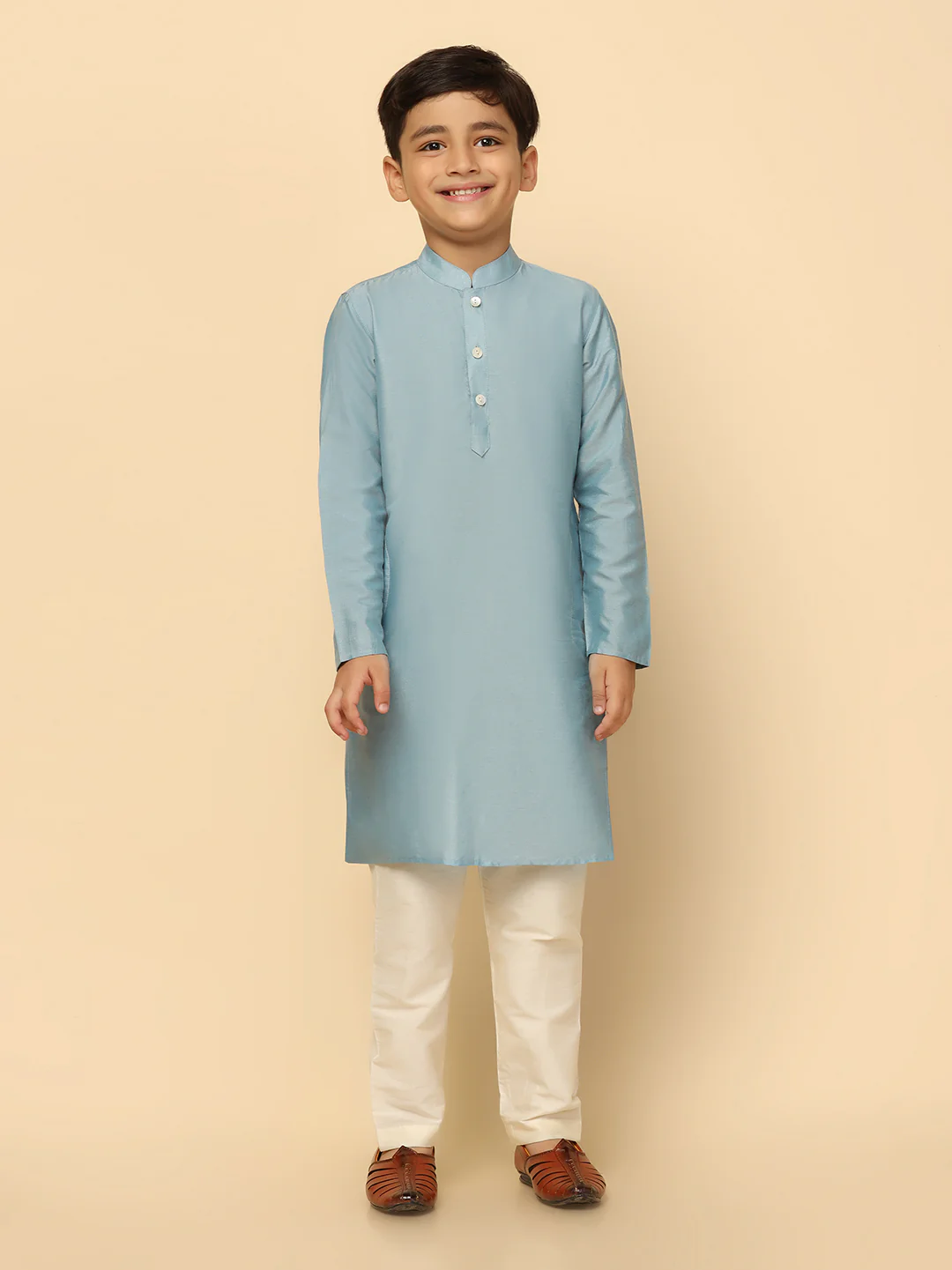 Boy's Blue Indowestern Set With Kurta and Churidar - Image 5