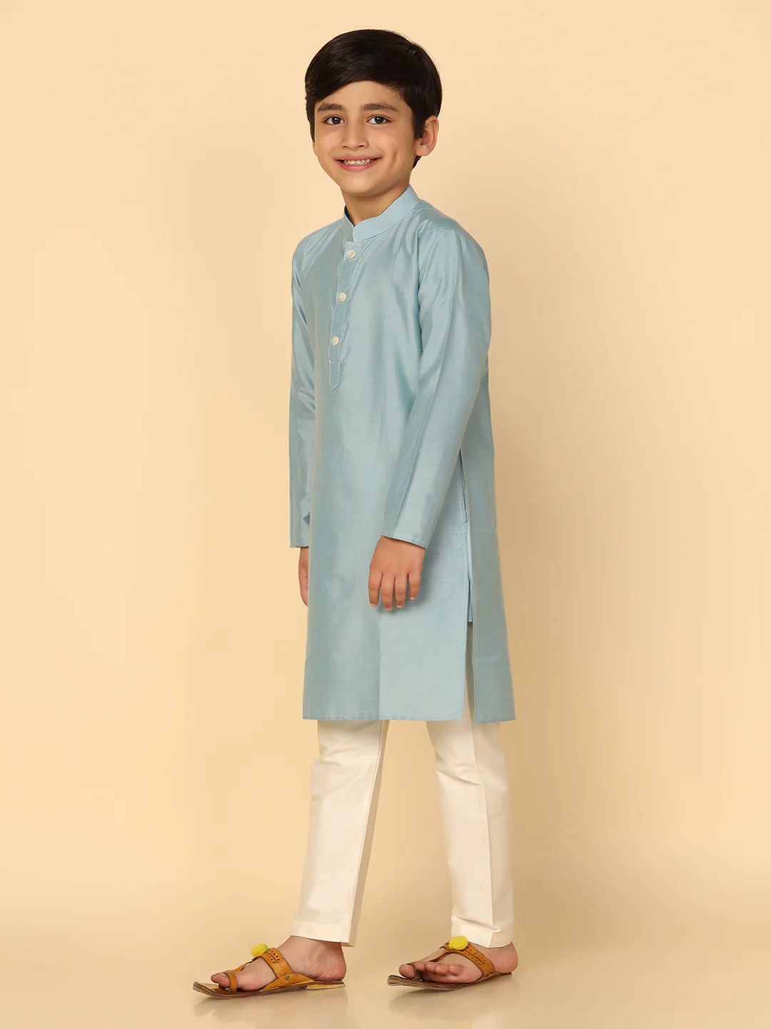 Boy's Dirty Blue Kurta Pyjama Set - Image 2