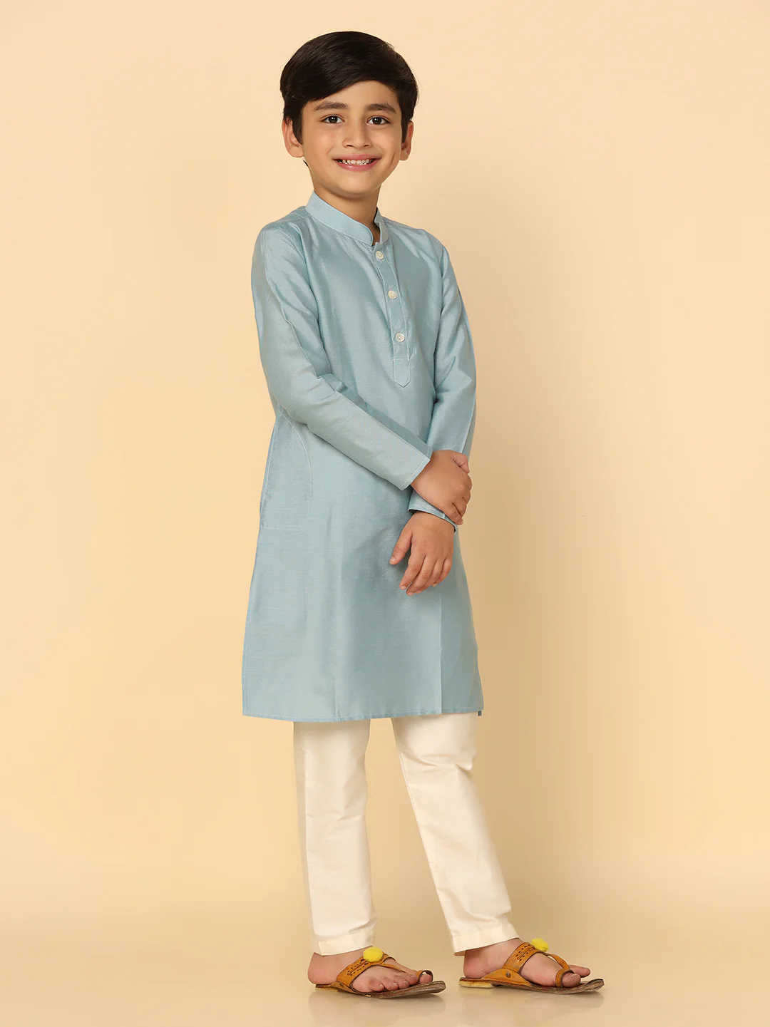Boy's Dirty Blue Kurta Pyjama Set - Image 3