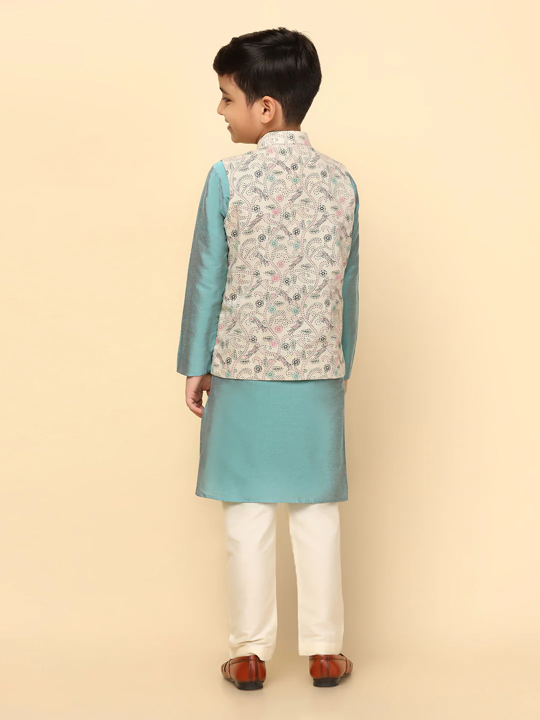Boys Multi-Color Kurta Jacket Pyjama Sets - Image 3