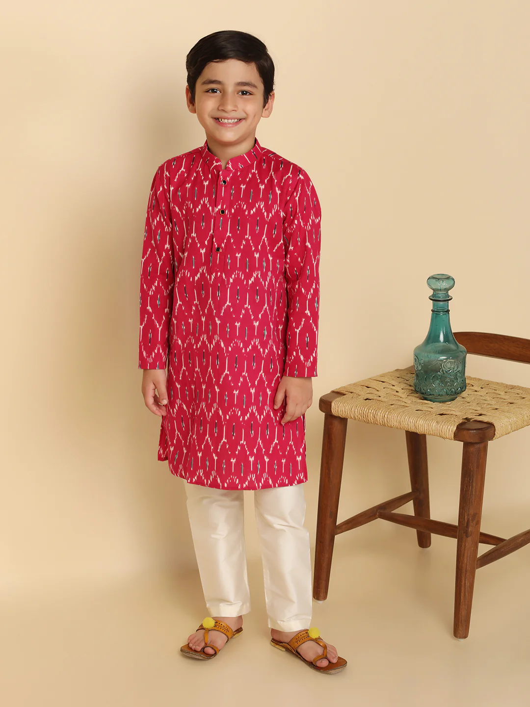 Boy's Pink Printed Kurta - Image 6
