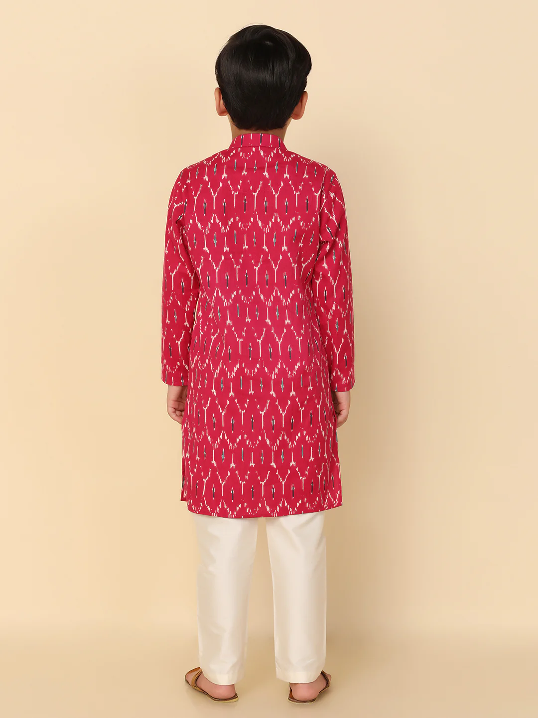 Boy's Hot Pink Kurta Pyjama Set - Image 4