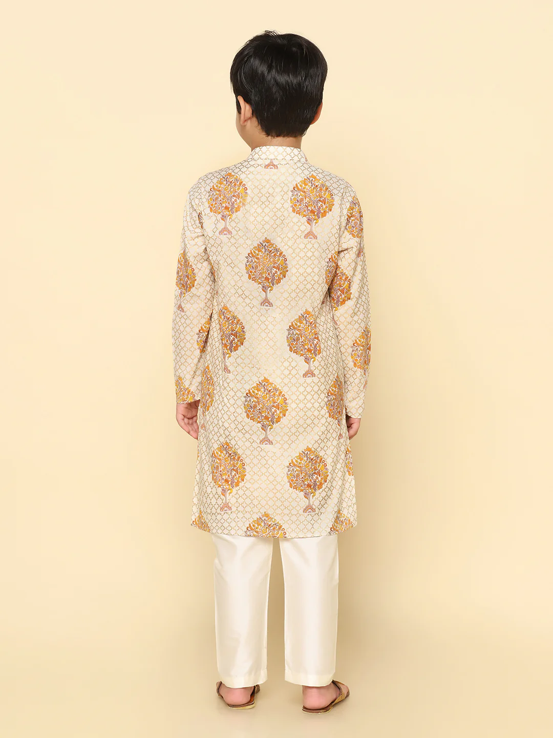 Boy's Yellow Printed Kurta - Image 4