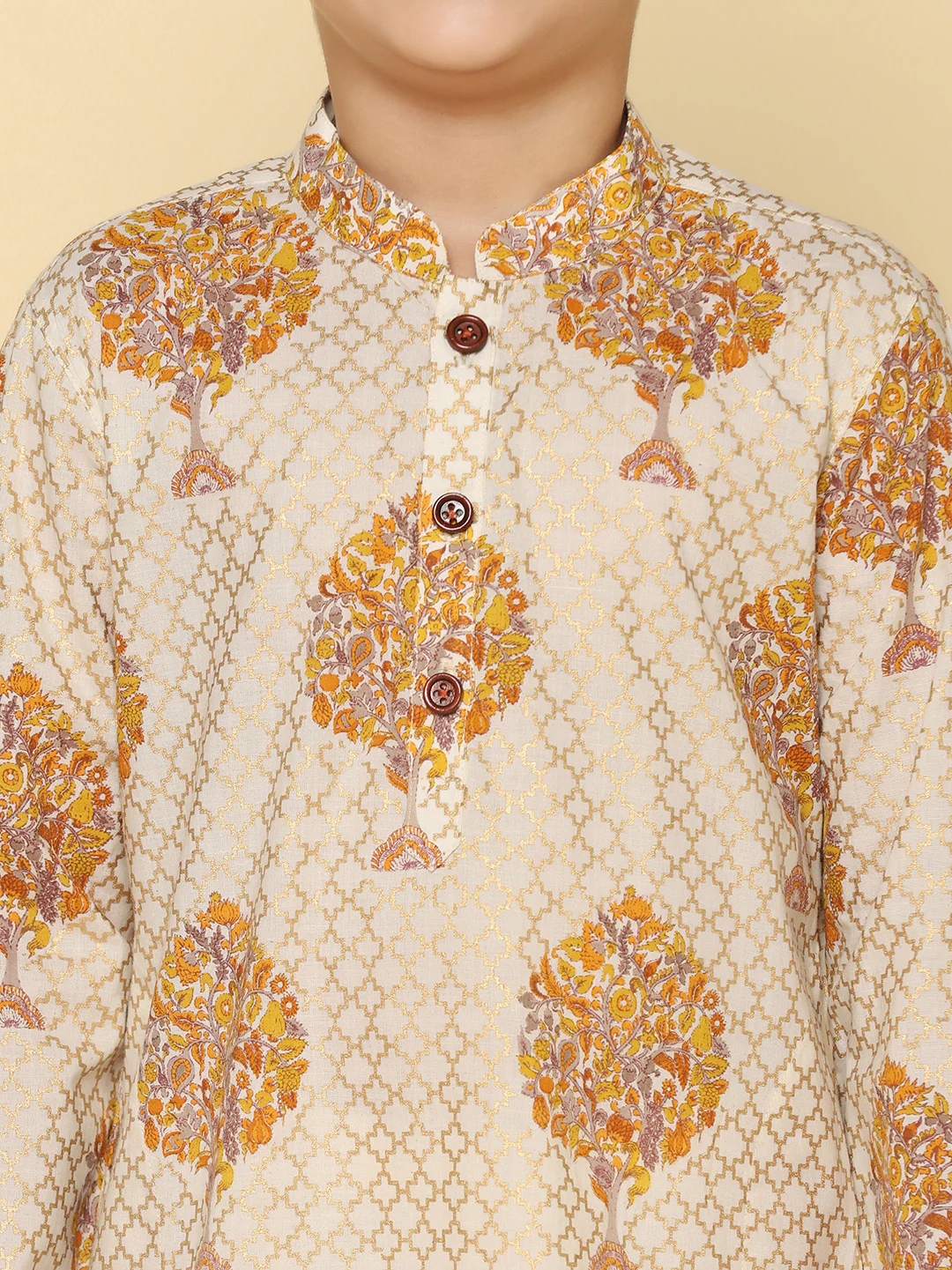 Boy's Yellow Printed Kurta - Image 5