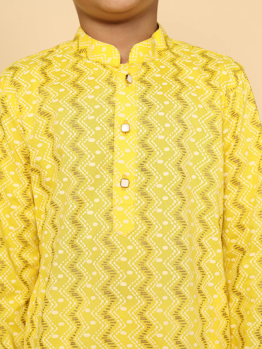 Boy's Yellow Printed Kurta - Image 5