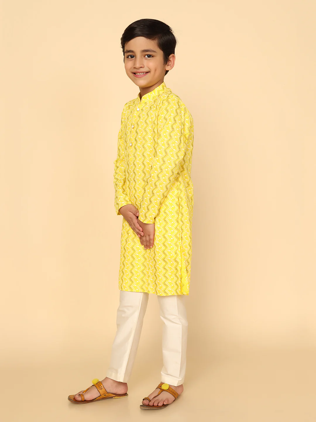 Boy's Yellow Kurta Pyjama Set - Image 2