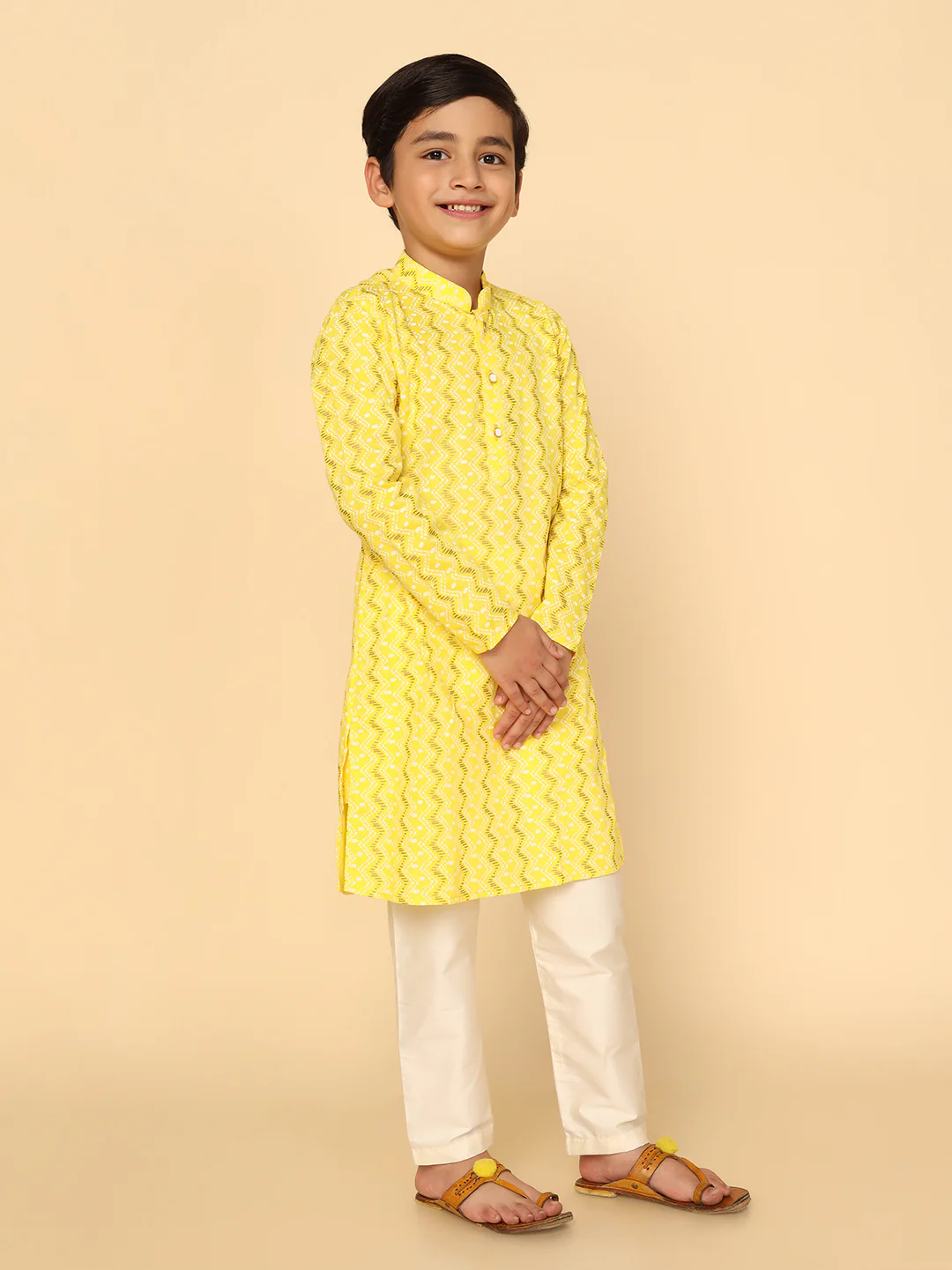 Boy's Yellow Kurta Pyjama Set - Image 3