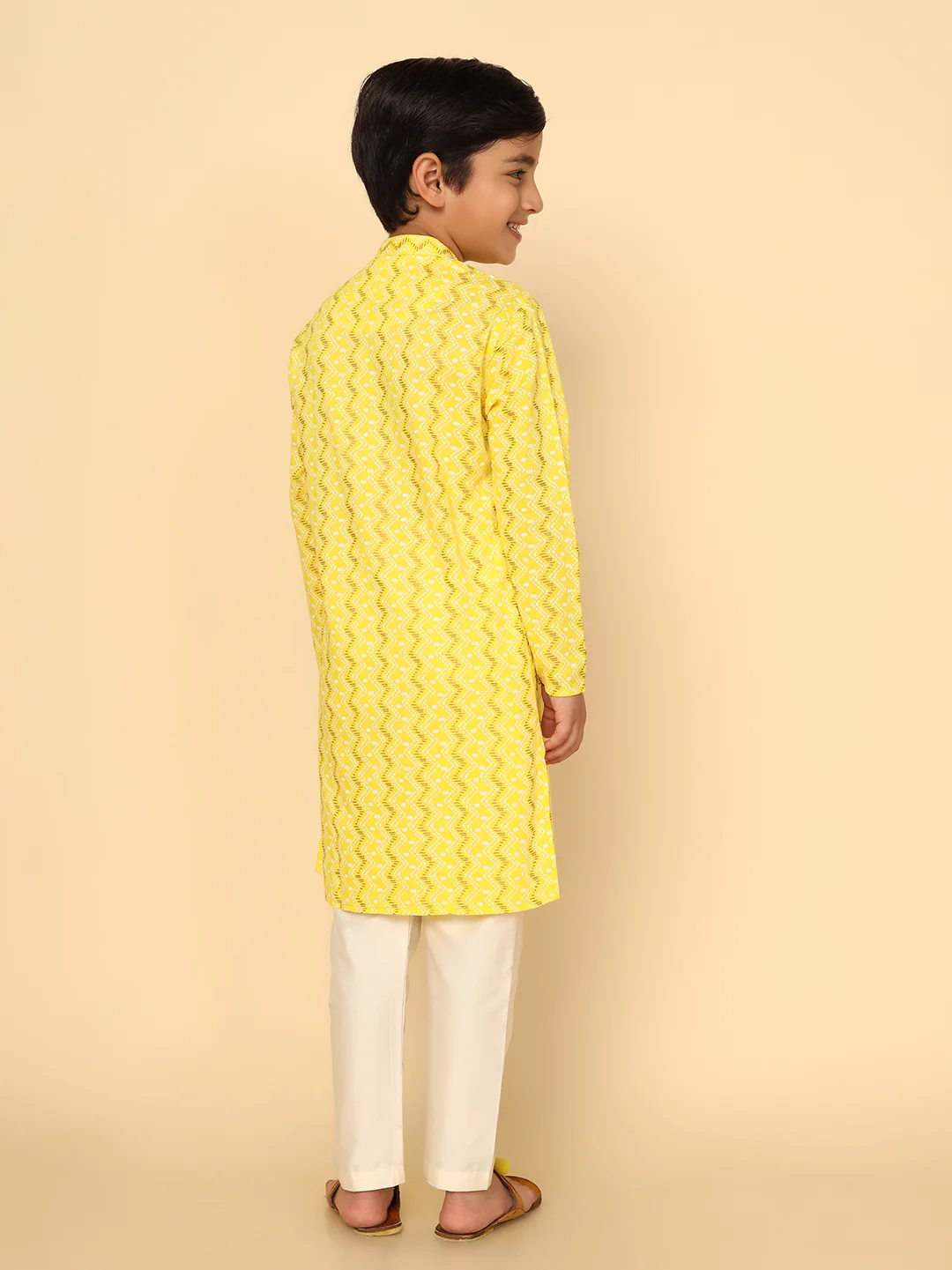 Boy's Yellow Kurta Pyjama Set - Image 4
