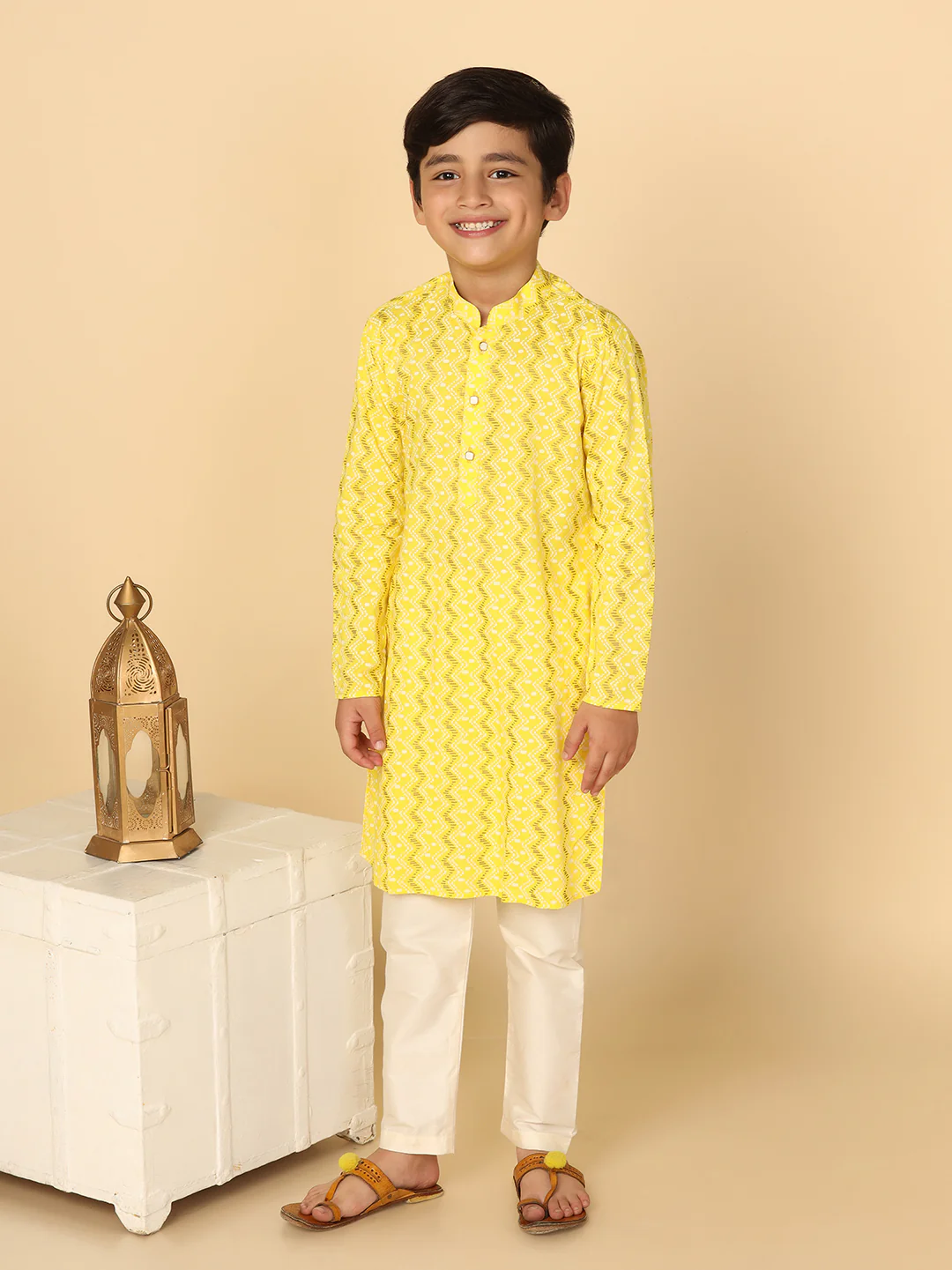 Boy's Yellow Kurta Pyjama Set - Image 7