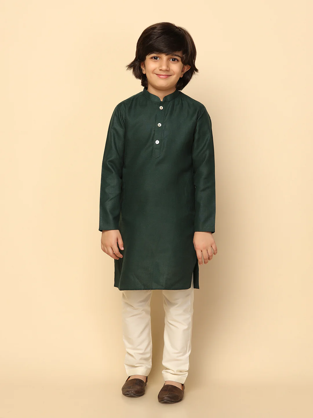 Boy's Green Solid Kurta Jacket Churidar Set - Image 6
