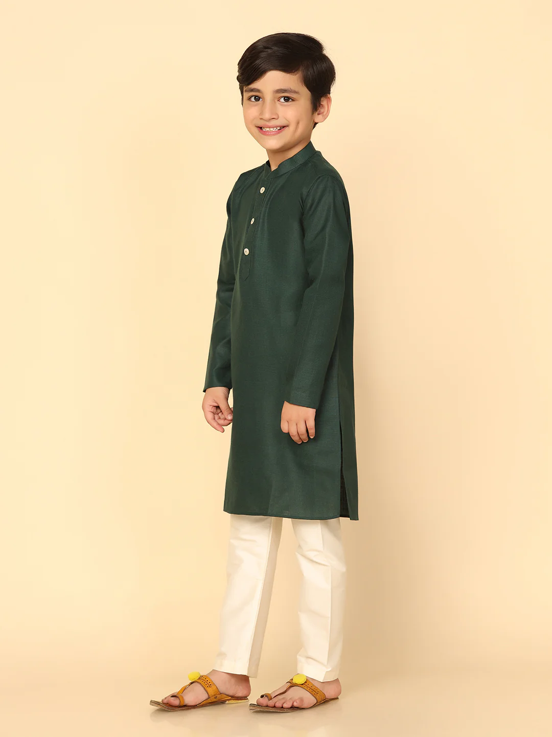 Boy's Green Kurta Pyjama Set - Image 2