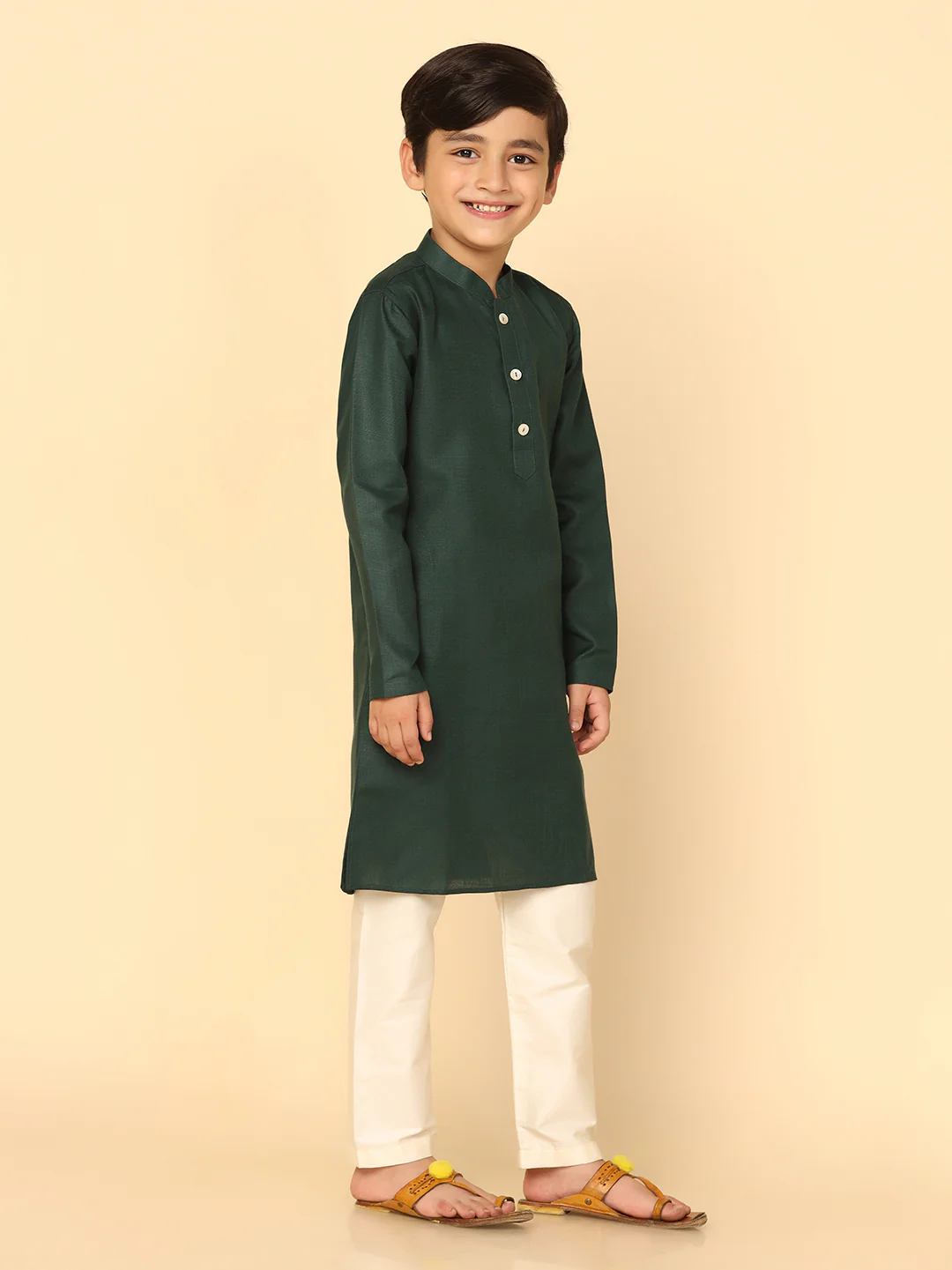 Boy's Green Kurta Pyjama Set - Image 3